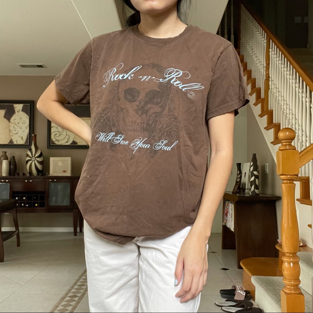vintage brown rock n roll graphic tee